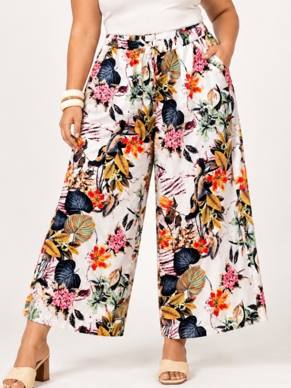 MODCLOTH MULTICOLOR FLORAL WIDE LEG PALAZZO PANTS SZ 1X